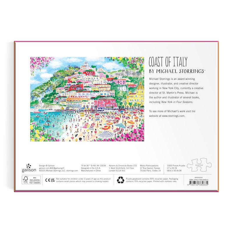 Galison Coast of Italy - 1000 Piece Michael Storrings Jigsaw Puzzle Featuring Beautiful Artwork of Positano Italy Summer Beach - Image 4